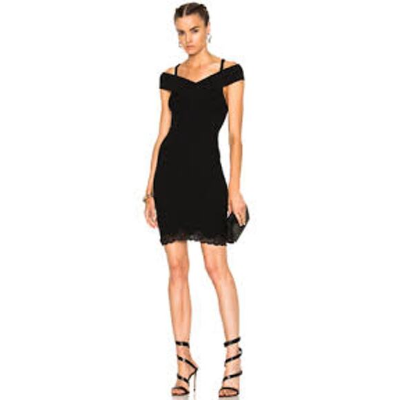ALEXANDER WANG Ribbed Bodycon Dress Lace Trim ROMANTIC SEXY COMFY Medium M Black - Picture 1 of 5